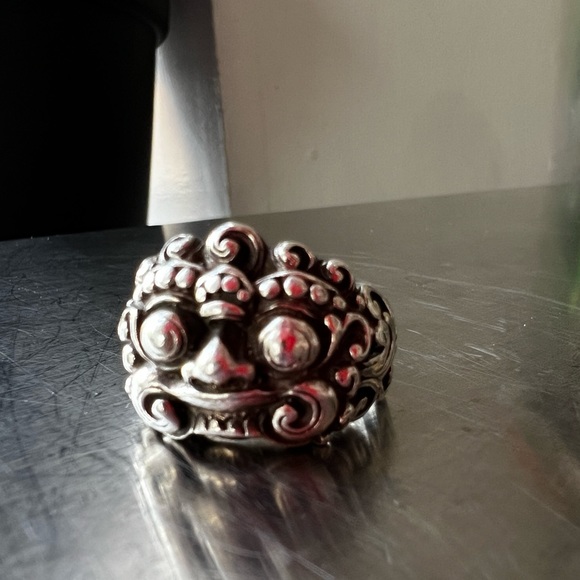 Men's sterling silver ring, "Witch Rangda" Asian Unisex Dragon Foo Dog Sz 9 - Picture 3 of 5